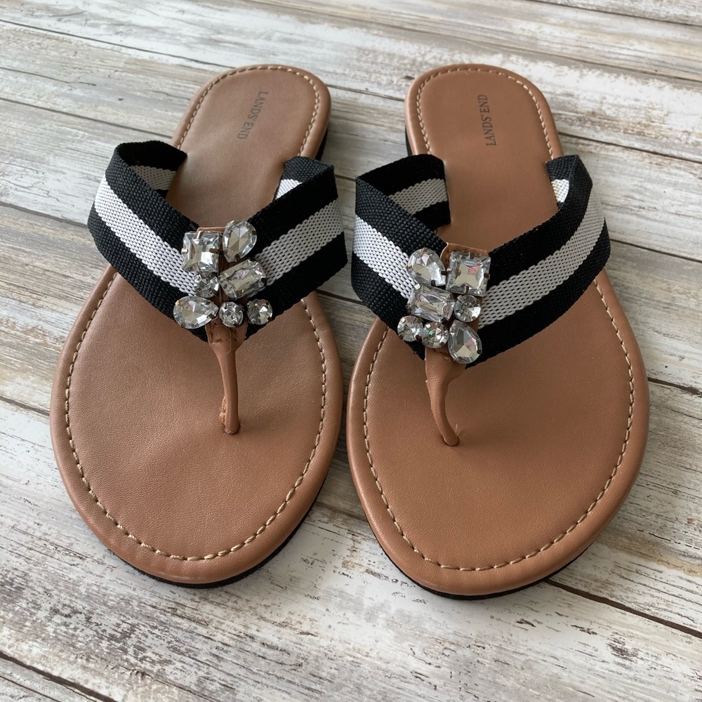 Land’s End Jeweled Ribbon Flip Flop Sandals ~ Sz 9